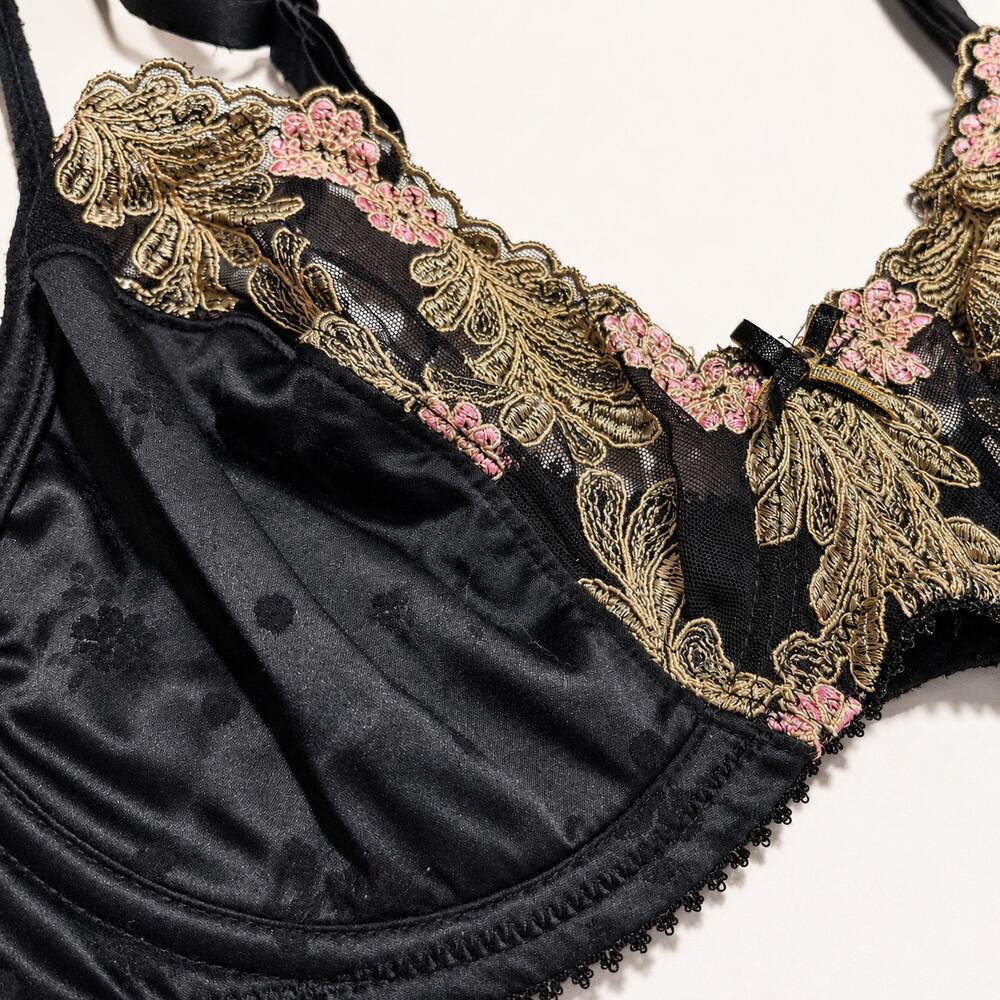 Felina Lingerie Embroidered Lace Satin Underwire Bra Black Pink 34D